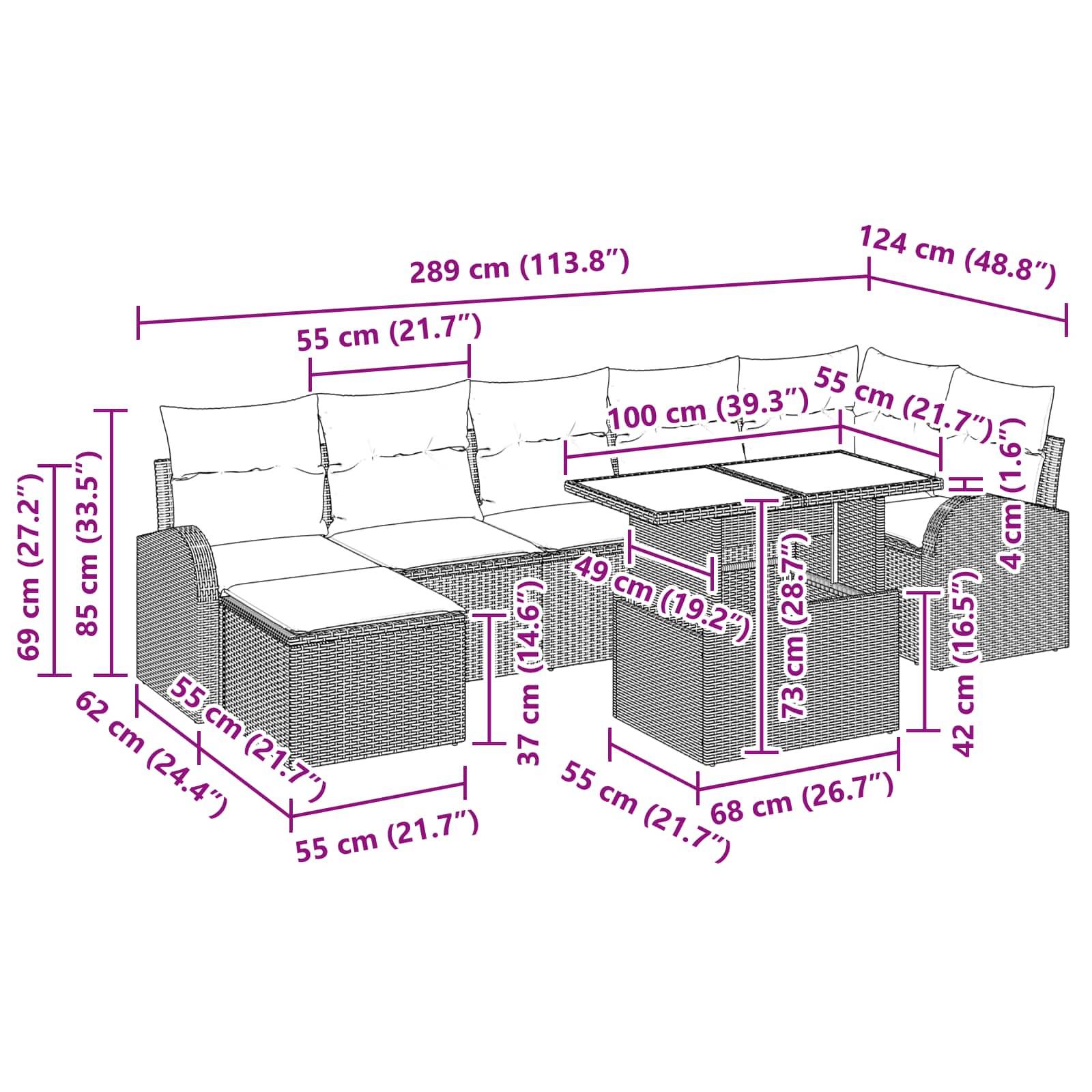vidaXL Gartensofa-set mit Kissen 8 pcs Schwarz Poly Rattan