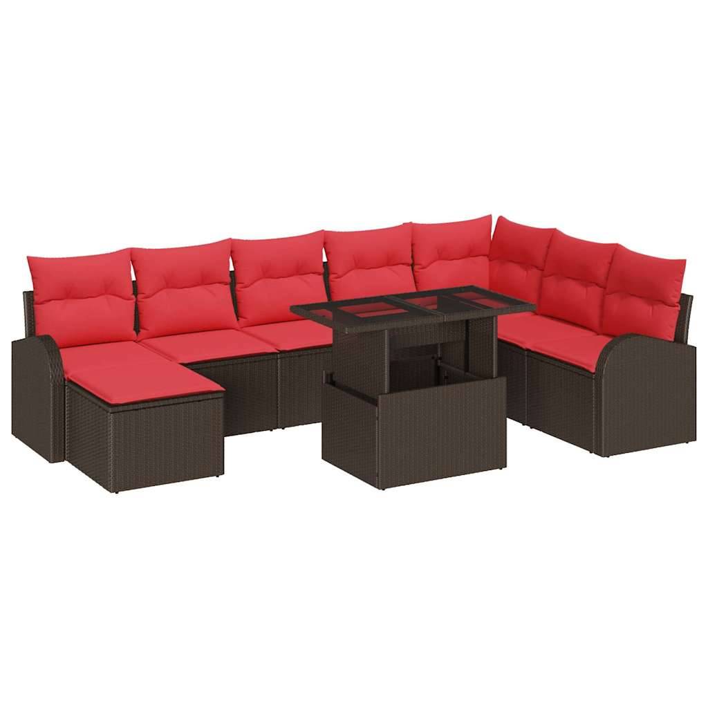 vidaXL Garten-Sofa-Set mit Speicher 9 pcs Braun Poly Rattan