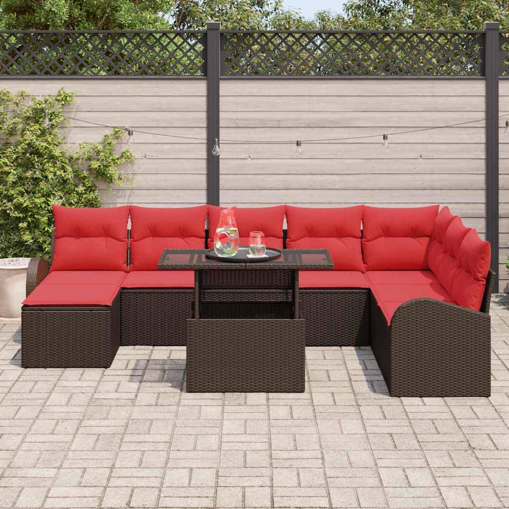 vidaXL Garten-Sofa-Set mit Speicher 9 pcs Braun Poly Rattan