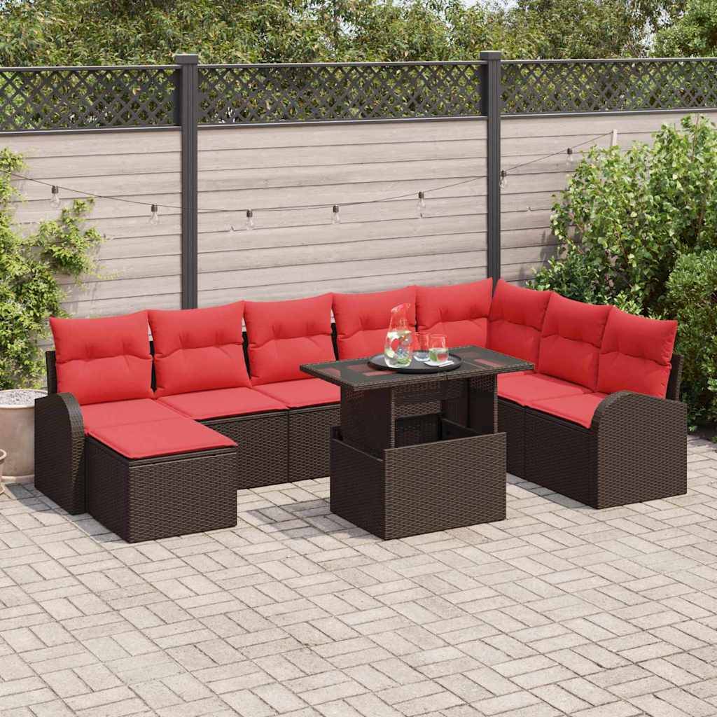 vidaXL Garten-Sofa-Set mit Speicher 9 pcs Braun Poly Rattan