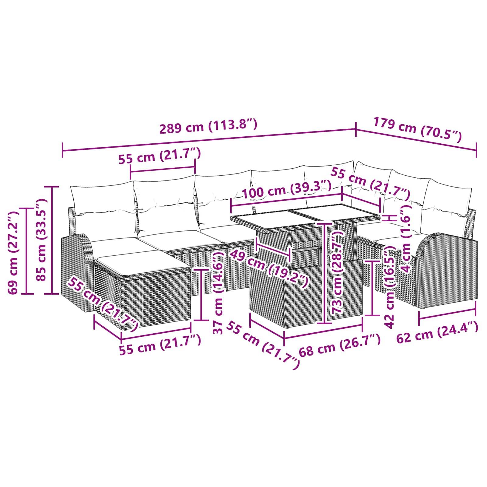 vidaXL Garten-Sofa-Set mit Speicher 9 pcs Braun Poly Rattan