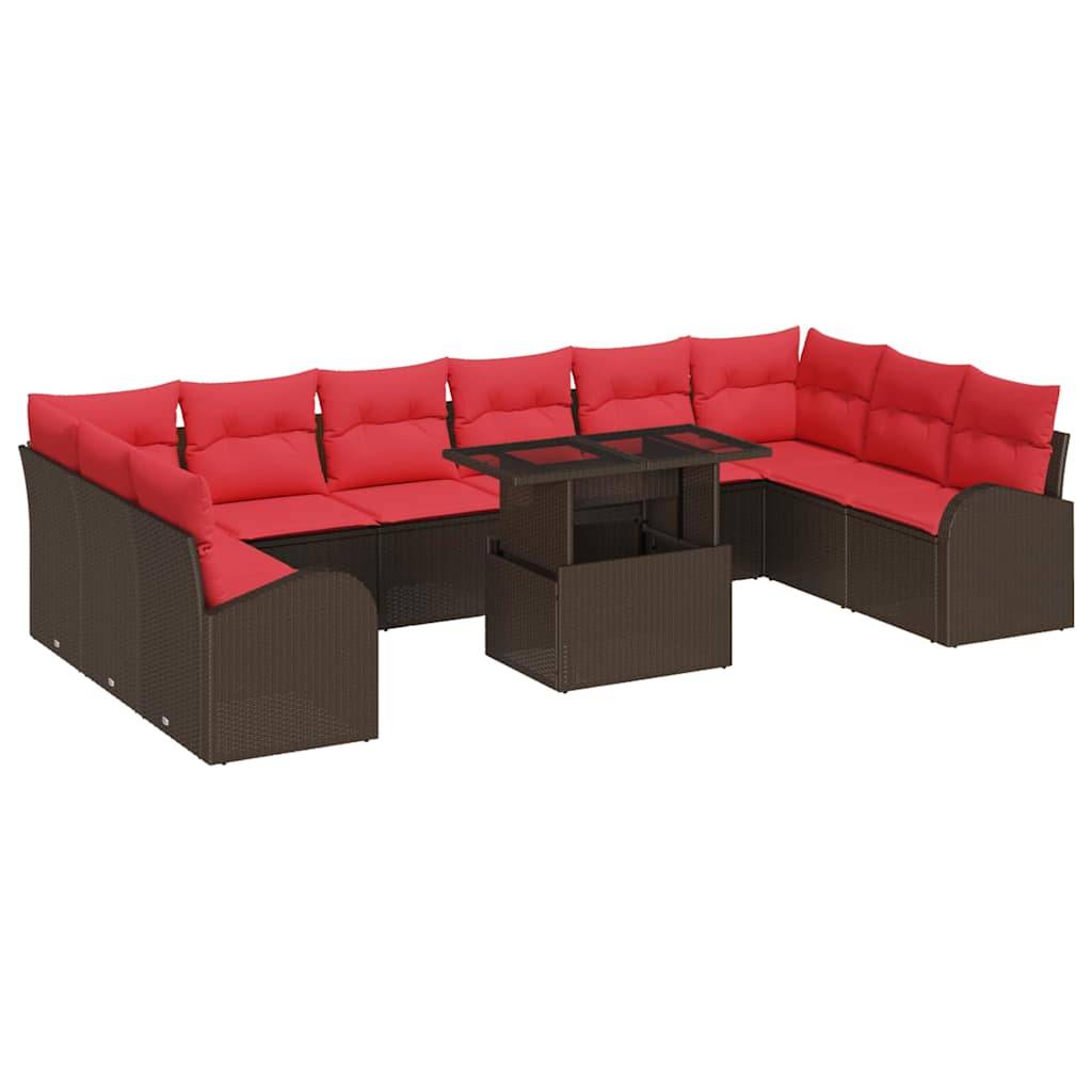 vidaXL Gartensofa-set mit Kissen mit Speicher 11 pcs Braun Poly Rattan