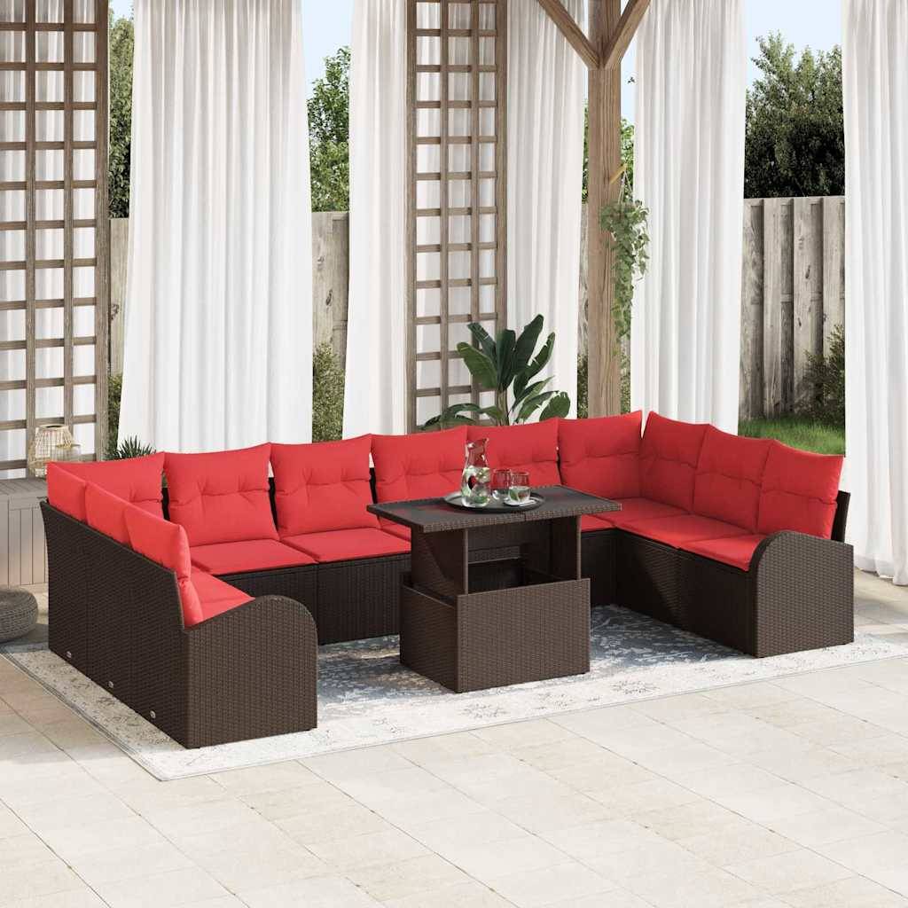vidaXL Gartensofa-set mit Kissen mit Speicher 11 pcs Braun Poly Rattan