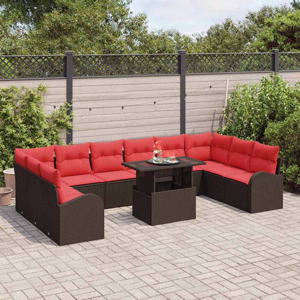 vidaXL Gartensofa-set mit Kissen mit Speicher 11 pcs Braun Poly Rattan