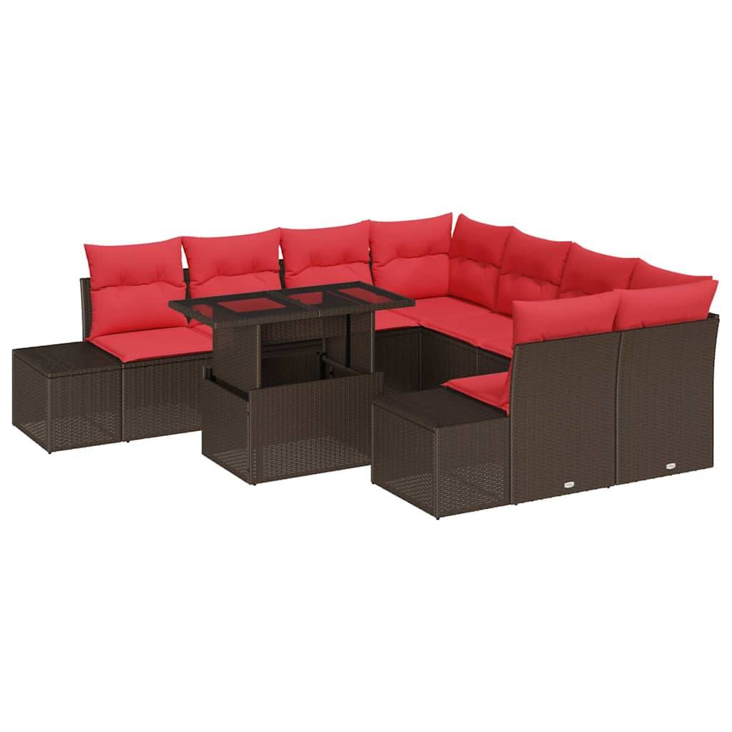 vidaXL Gartensofa-set 9 stk. Braun Poly-Rattan