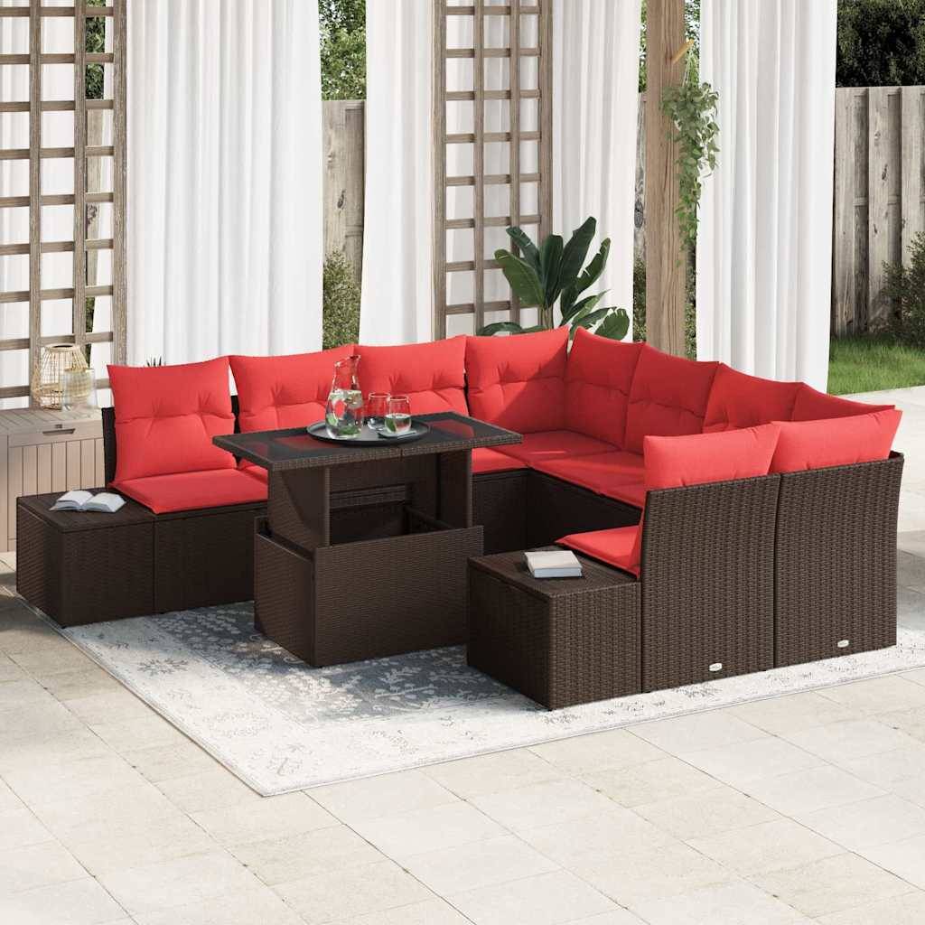 vidaXL Gartensofa-set 9 stk. Braun Poly-Rattan