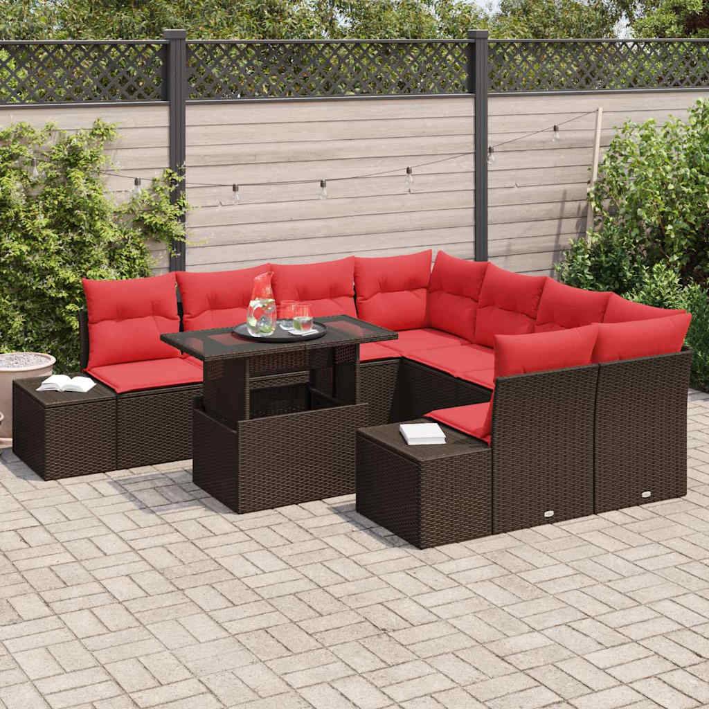 vidaXL Gartensofa-set 9 stk. Braun Poly-Rattan