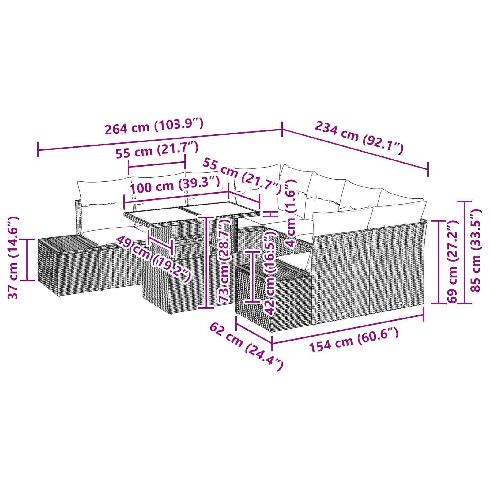 vidaXL Gartensofa-set 9 stk. Schwarz Poly-Rattan