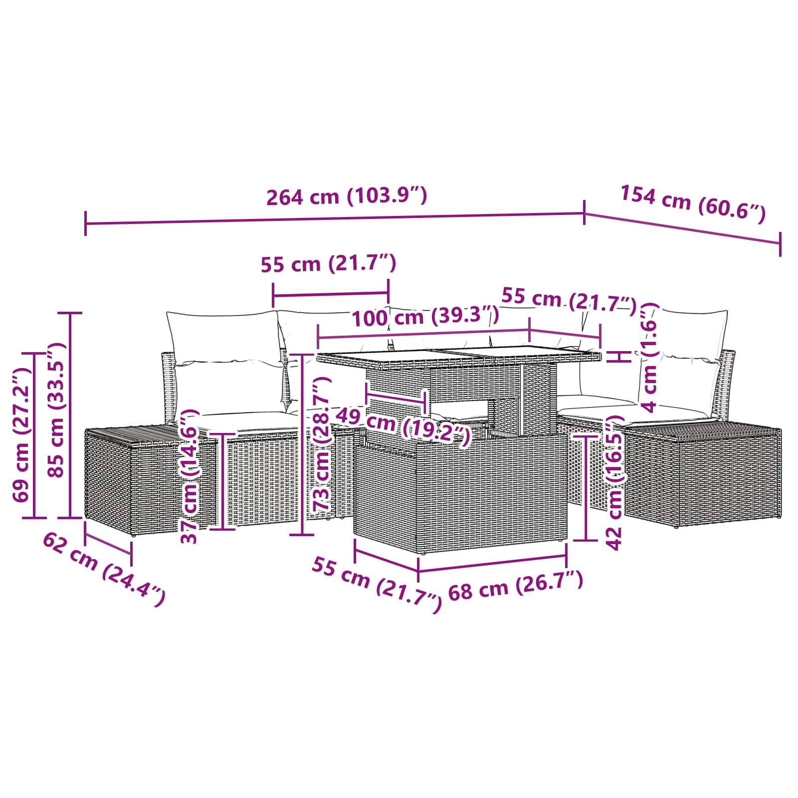 vidaXL Gartensofa-set 6 stk. Braun Poly-Rattan