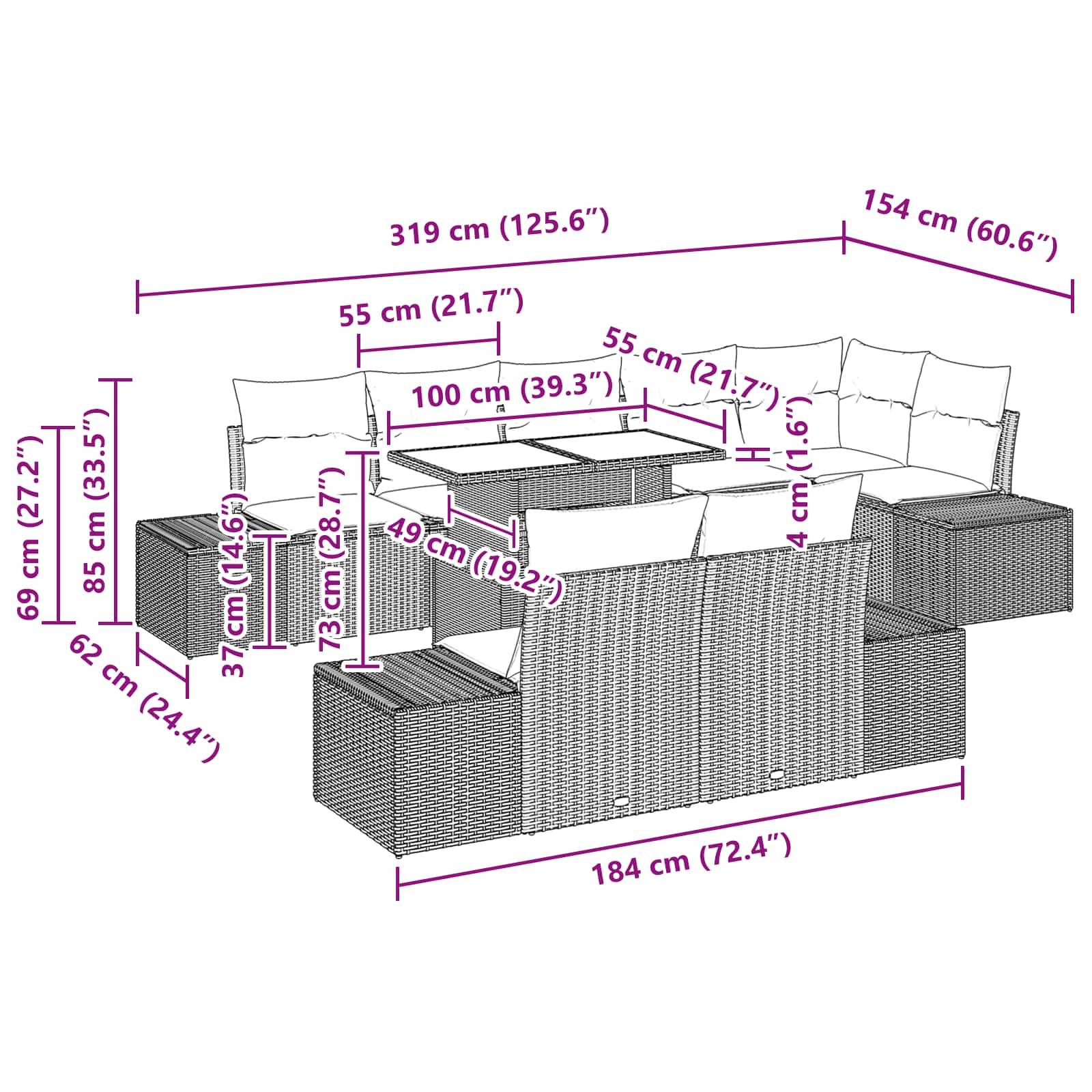 vidaXL Gartensofa-set 9 stk. 8-Sitzanzahl Schwarz und Blau Poly-Rattan