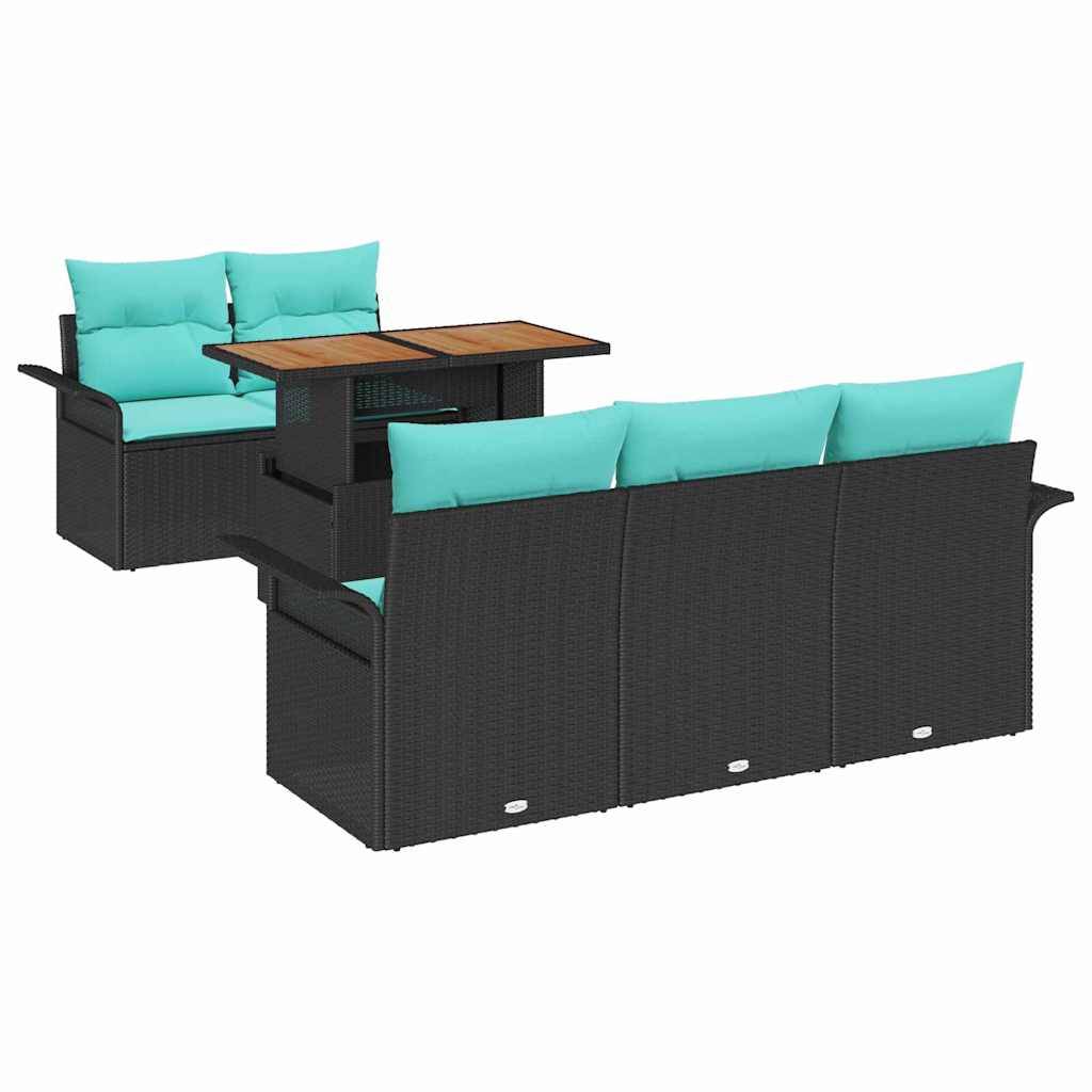 vidaXL Garten-Sofa-Set mit Speicher 6 pcs Schwarz Poly Rattan