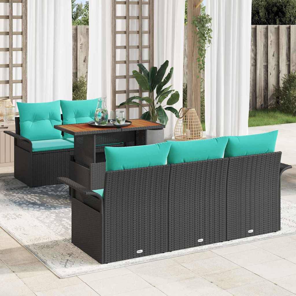 vidaXL Garten-Sofa-Set mit Speicher 6 pcs Schwarz Poly Rattan