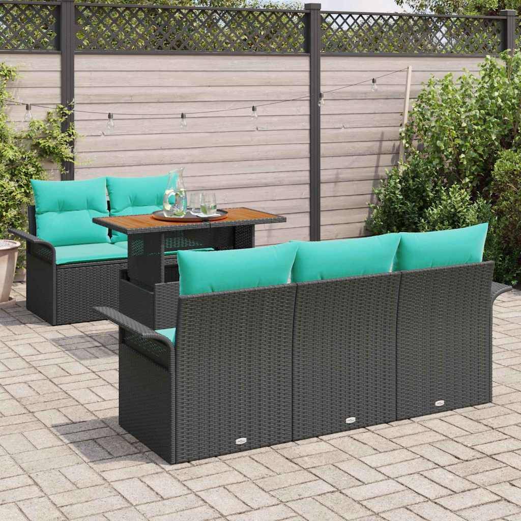 vidaXL Garten-Sofa-Set mit Speicher 6 pcs Schwarz Poly Rattan