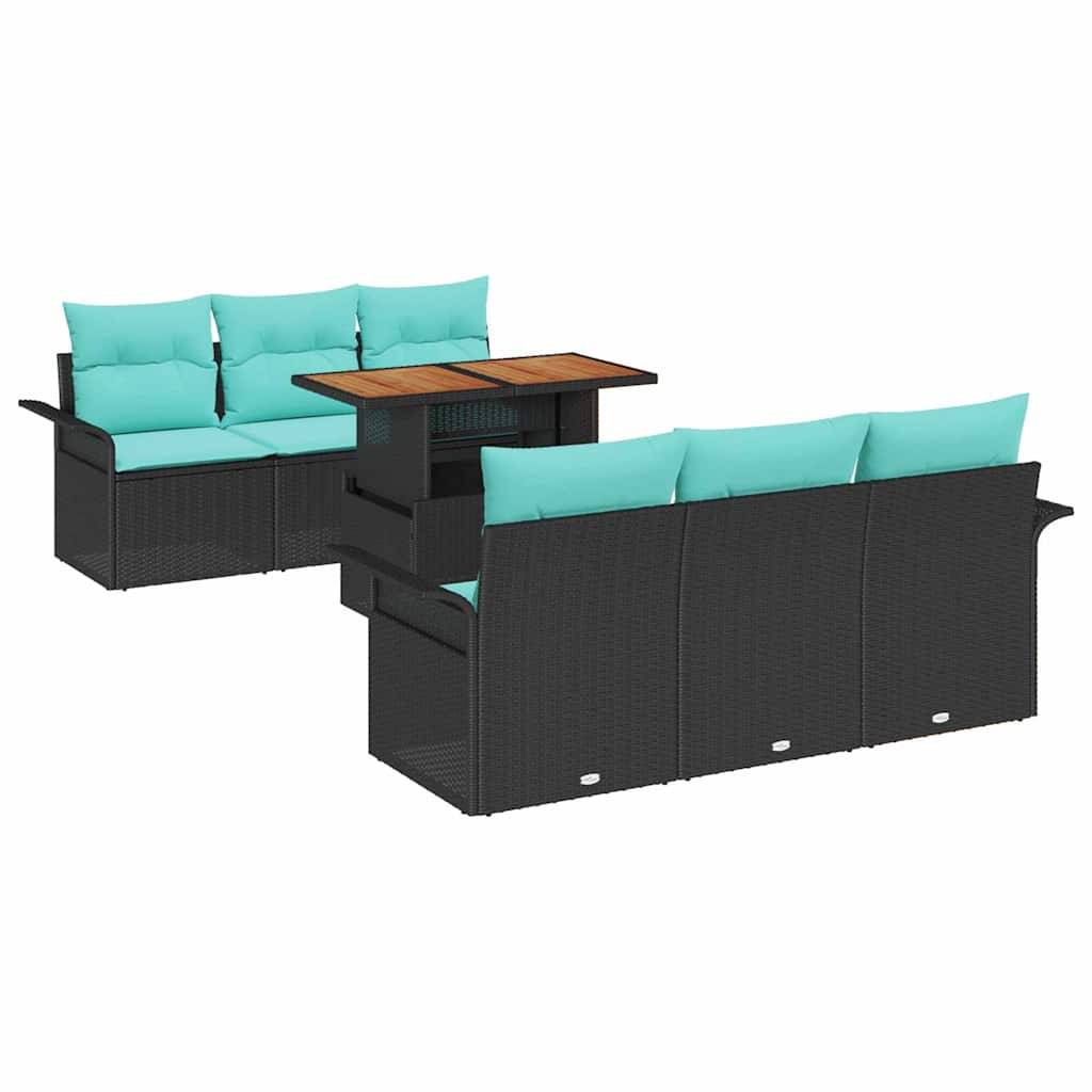 vidaXL Garten-Sofa-Set mit Speicher 7 pcs Schwarz Poly Rattan