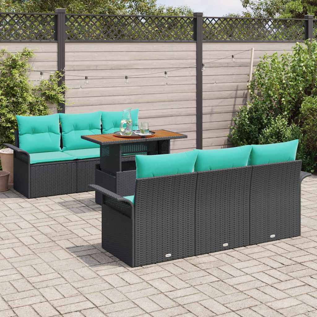 vidaXL Garten-Sofa-Set mit Speicher 7 pcs Schwarz Poly Rattan