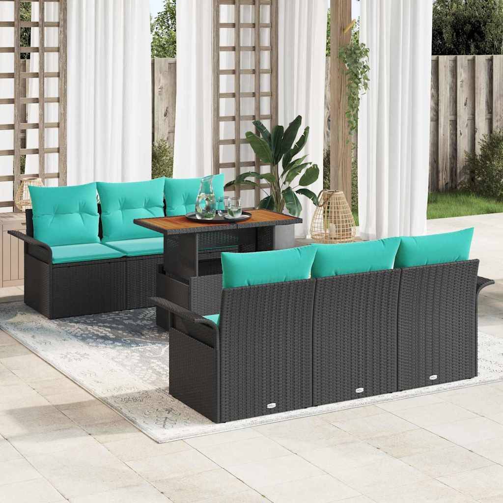 vidaXL Garten-Sofa-Set mit Speicher 7 pcs Schwarz Poly Rattan