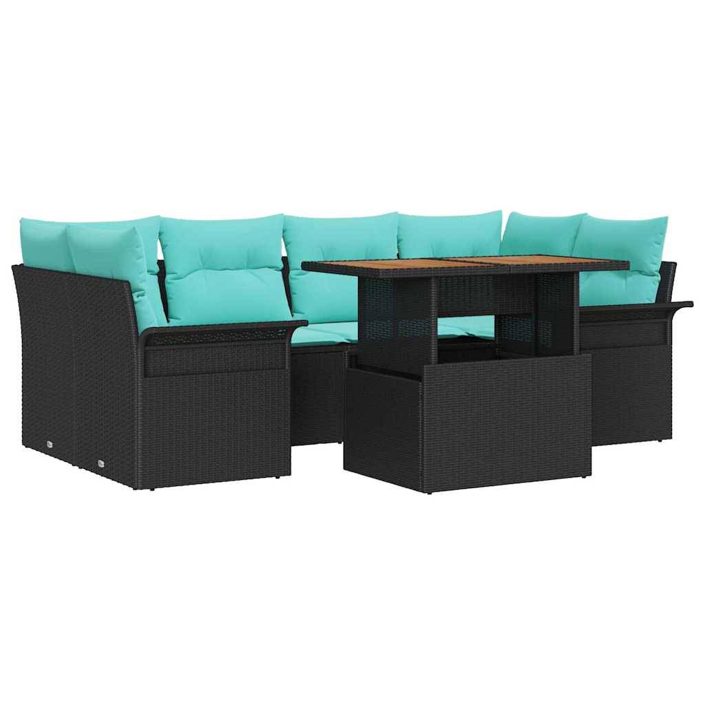 vidaXL Garten-Sofa-Set mit Speicher 7 pcs Schwarz Poly Rattan