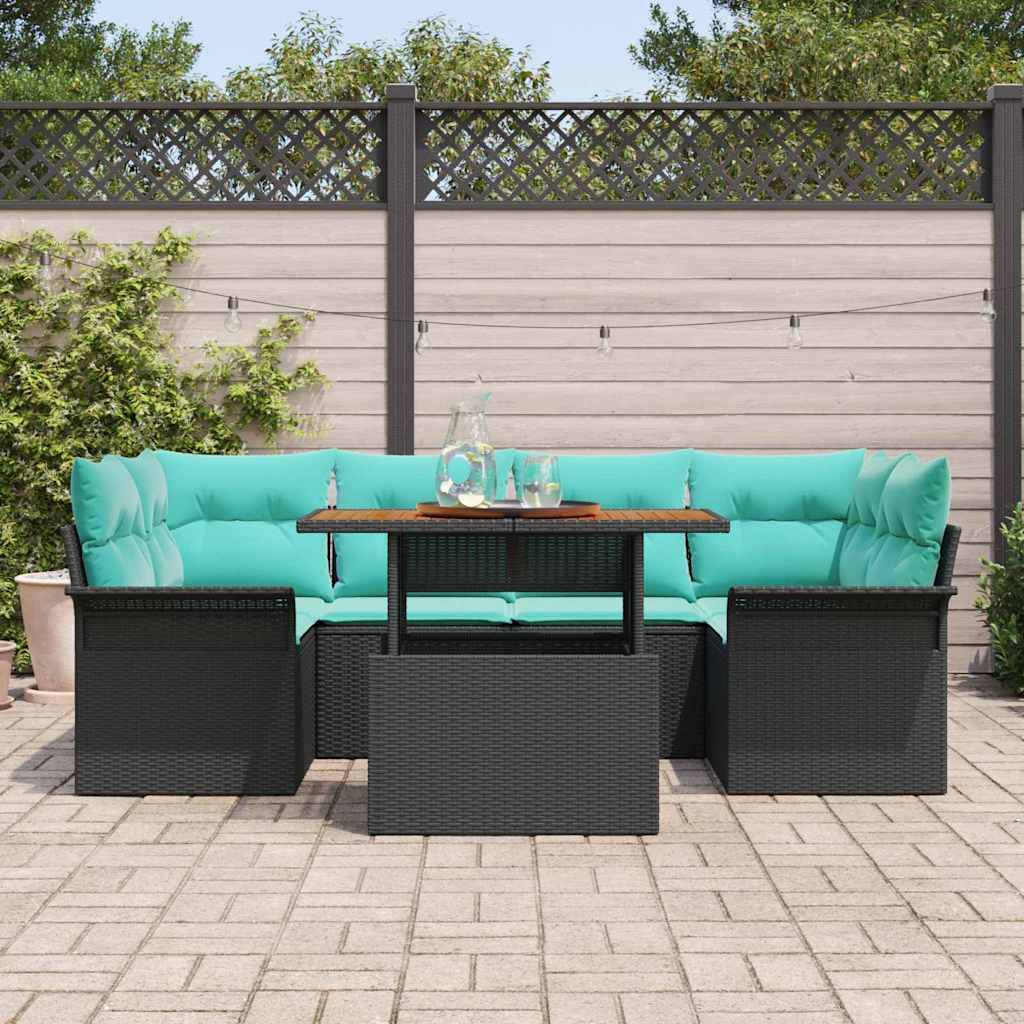 vidaXL Garten-Sofa-Set mit Speicher 7 pcs Schwarz Poly Rattan