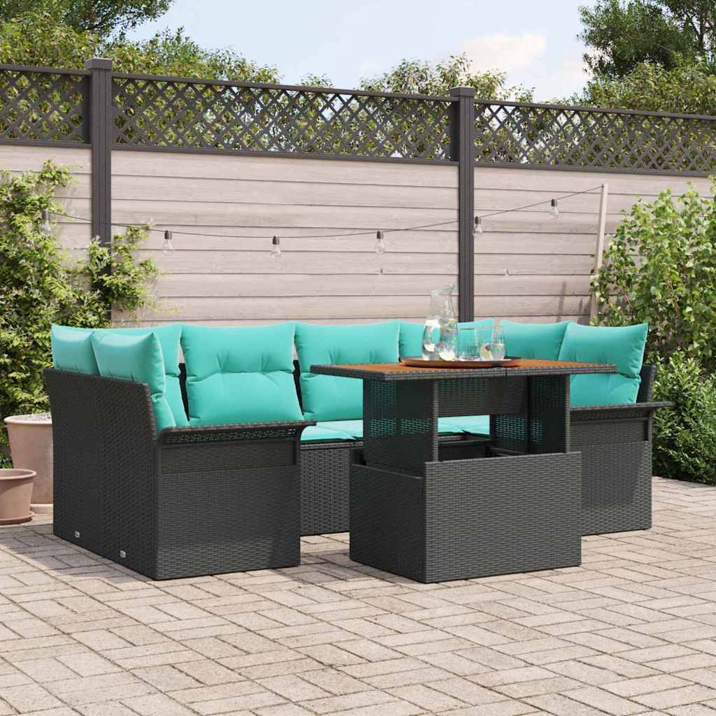 vidaXL Garten-Sofa-Set mit Speicher 7 pcs Schwarz Poly Rattan