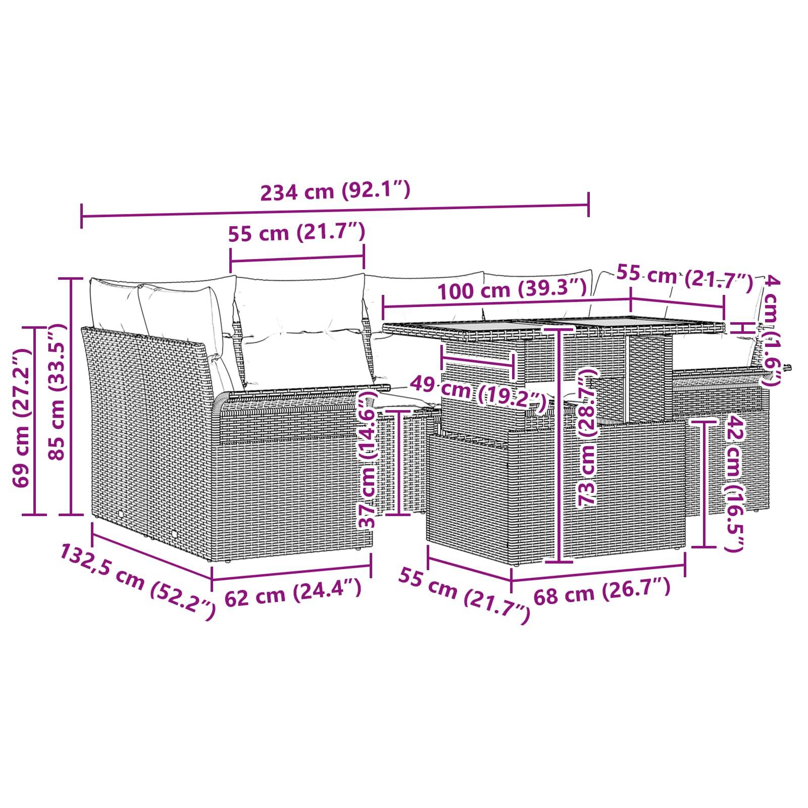 vidaXL Garten-Sofa-Set mit Speicher 7 pcs Schwarz Poly Rattan