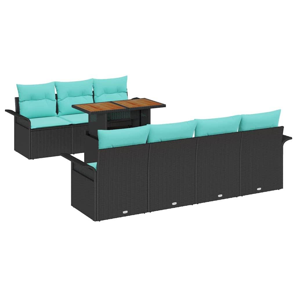 vidaXL Garten-Sofa-Set mit Speicher 8 pcs Schwarz Poly Rattan