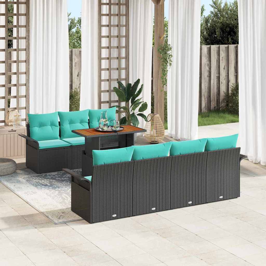 vidaXL Garten-Sofa-Set mit Speicher 8 pcs Schwarz Poly Rattan