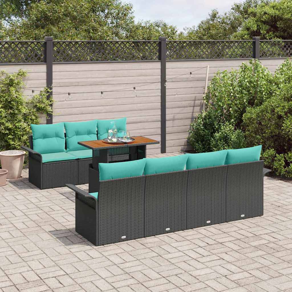 vidaXL Garten-Sofa-Set mit Speicher 8 pcs Schwarz Poly Rattan