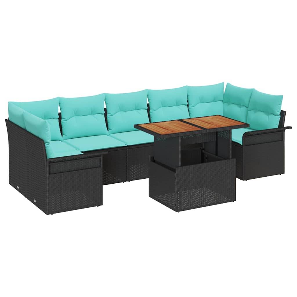 vidaXL Garten-Sofa-Set mit Speicher 8 pcs Schwarz Poly Rattan
