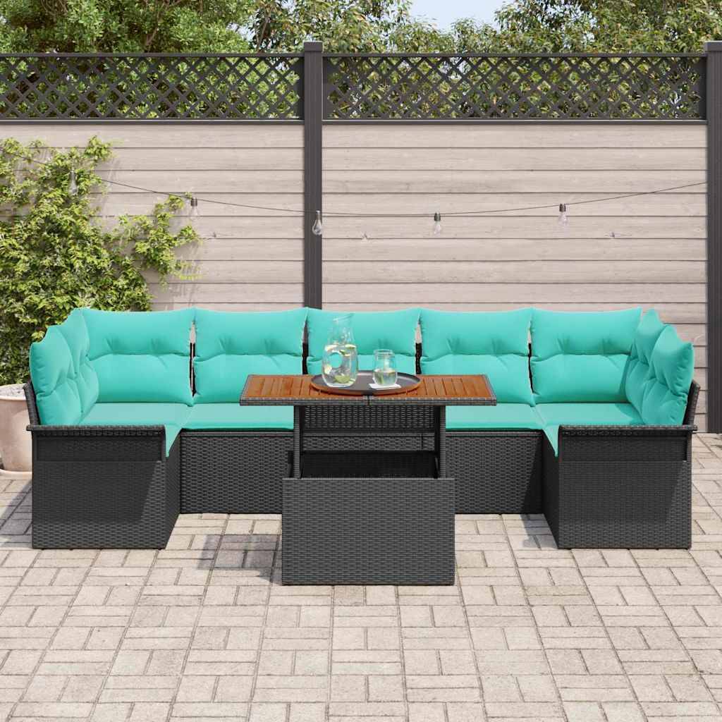 vidaXL Garten-Sofa-Set mit Speicher 8 pcs Schwarz Poly Rattan