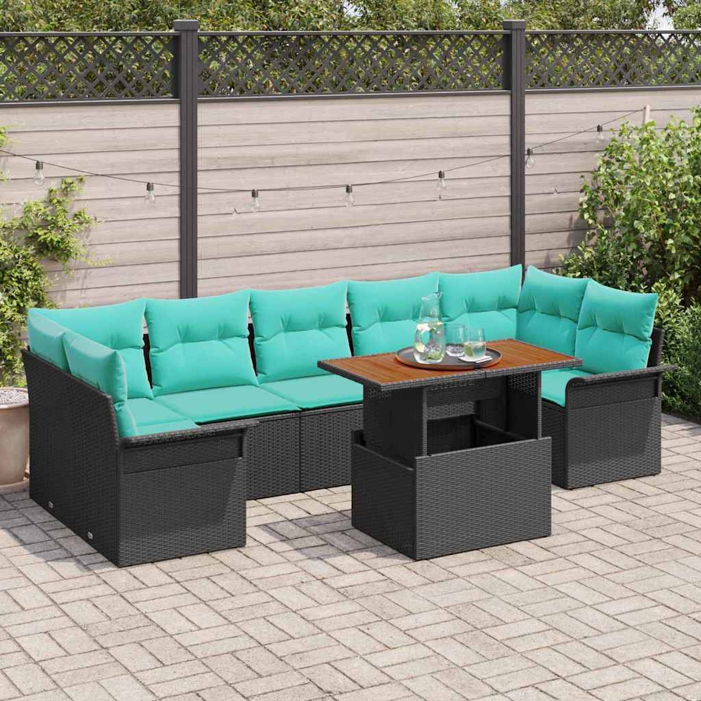 vidaXL Garten-Sofa-Set mit Speicher 8 pcs Schwarz Poly Rattan