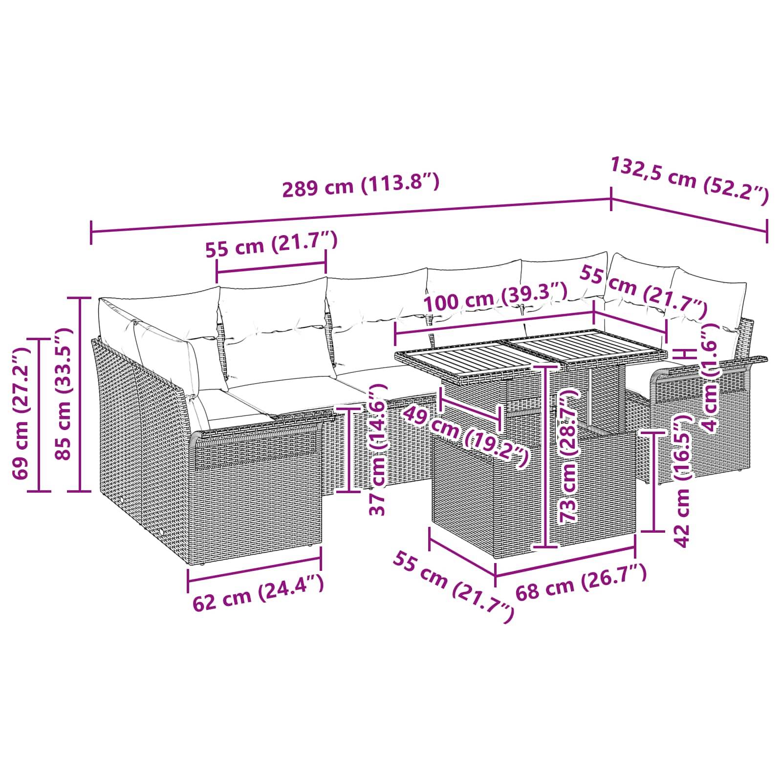 vidaXL Garten-Sofa-Set mit Speicher 8 pcs Schwarz Poly Rattan