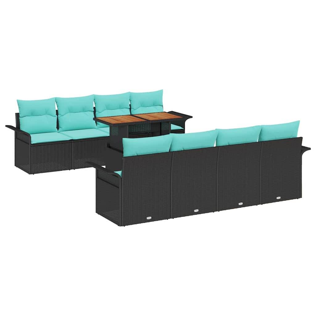vidaXL Garten-Sofa-Set mit Speicher 9 pcs Schwarz Poly Rattan