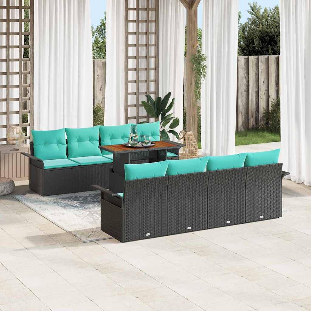 vidaXL Garten-Sofa-Set mit Speicher 9 pcs Schwarz Poly Rattan