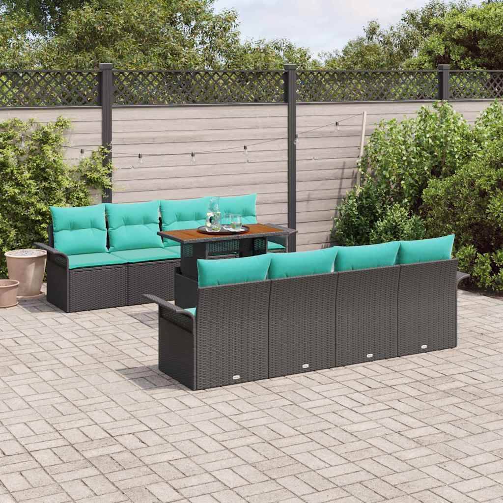 vidaXL Garten-Sofa-Set mit Speicher 9 pcs Schwarz Poly Rattan