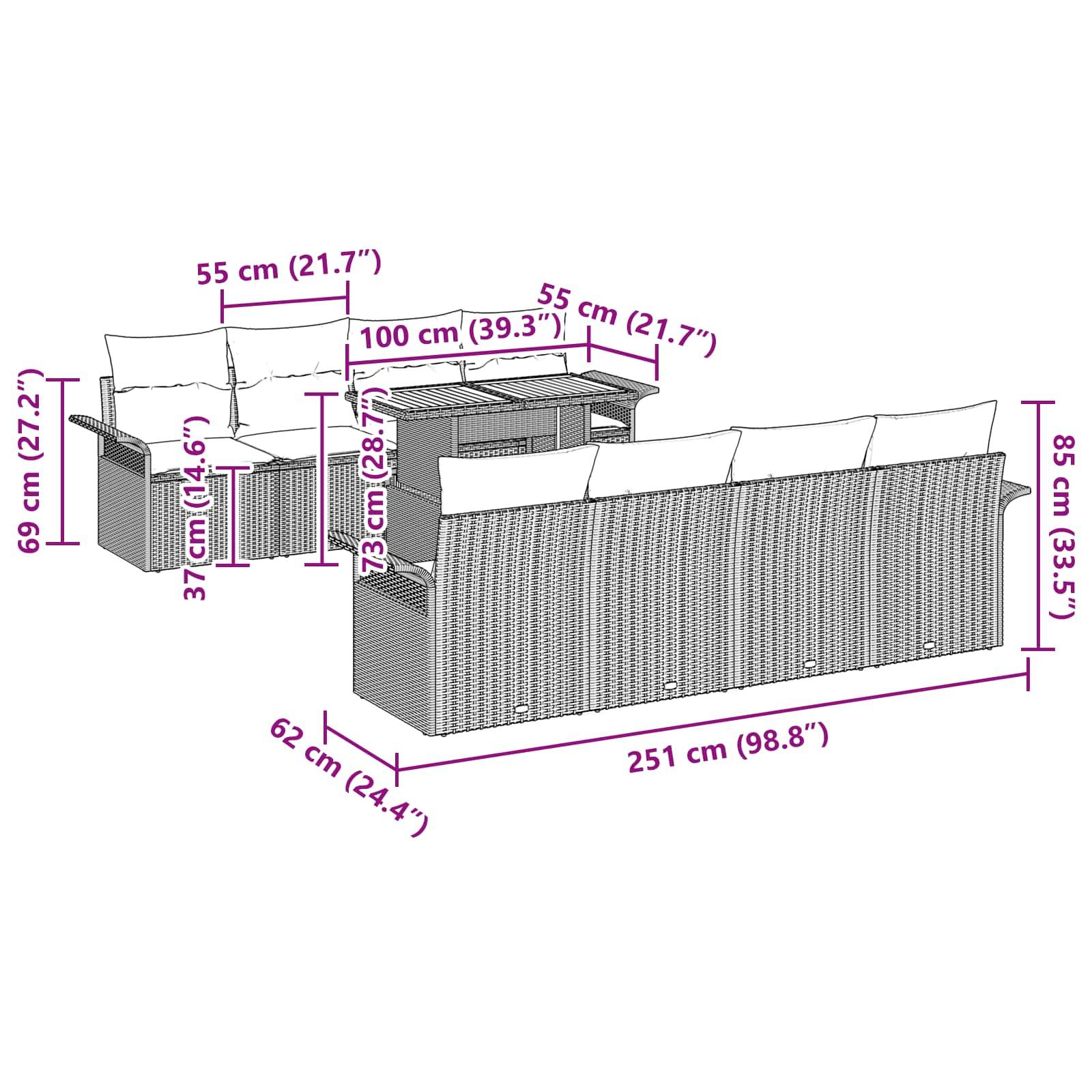 vidaXL Garten-Sofa-Set mit Speicher 9 pcs Schwarz Poly Rattan