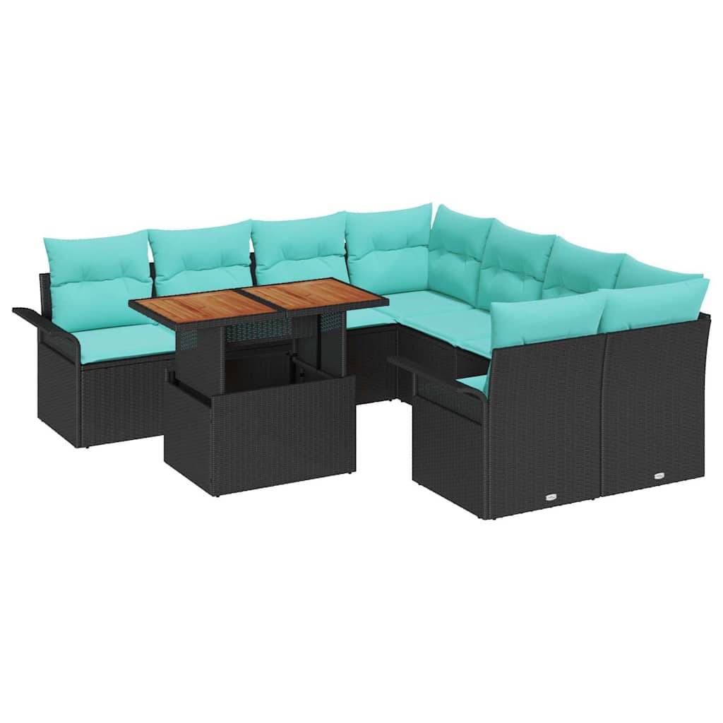 vidaXL Garten-Sofa-Set mit Speicher 9 pcs Schwarz Poly Rattan