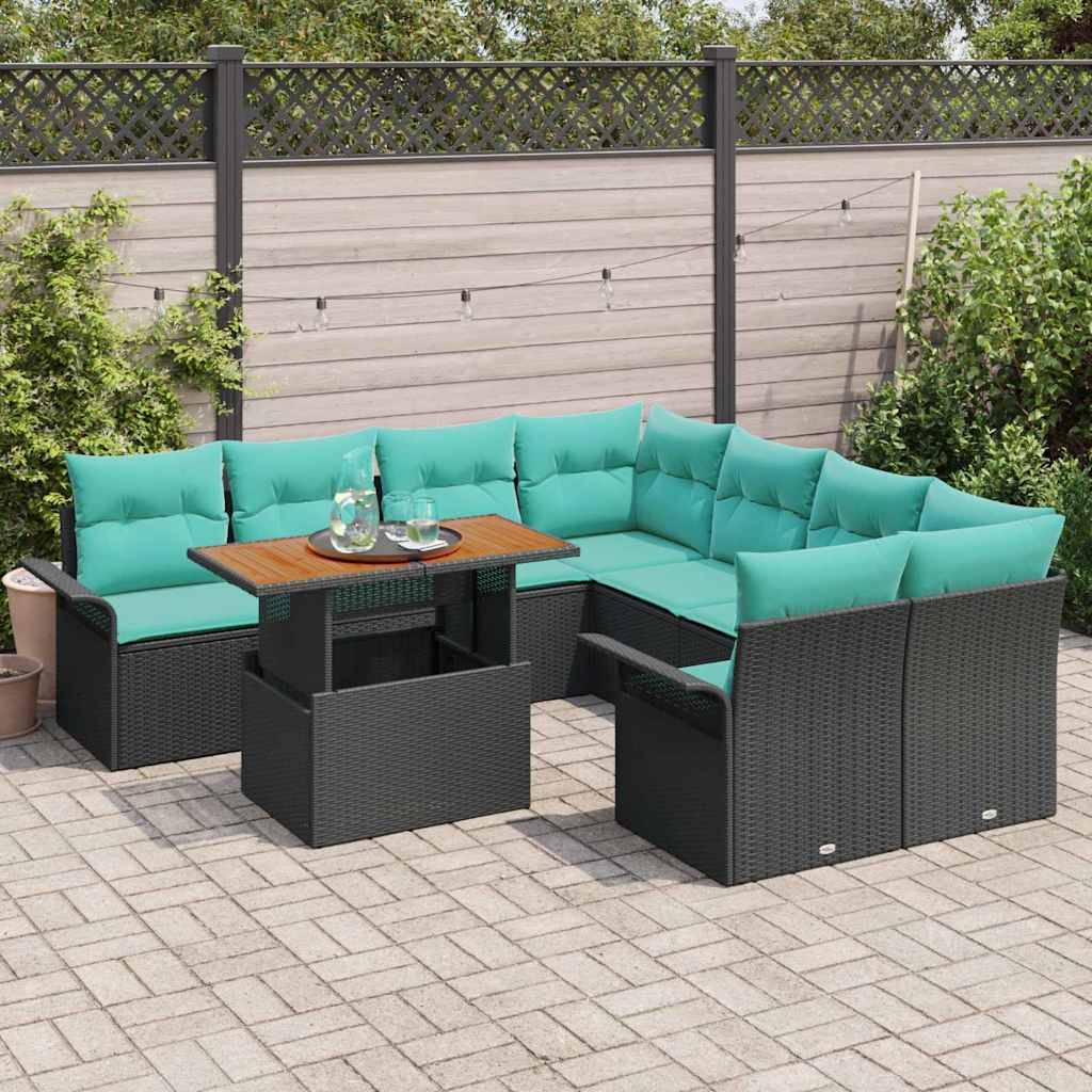 vidaXL Garten-Sofa-Set mit Speicher 9 pcs Schwarz Poly Rattan