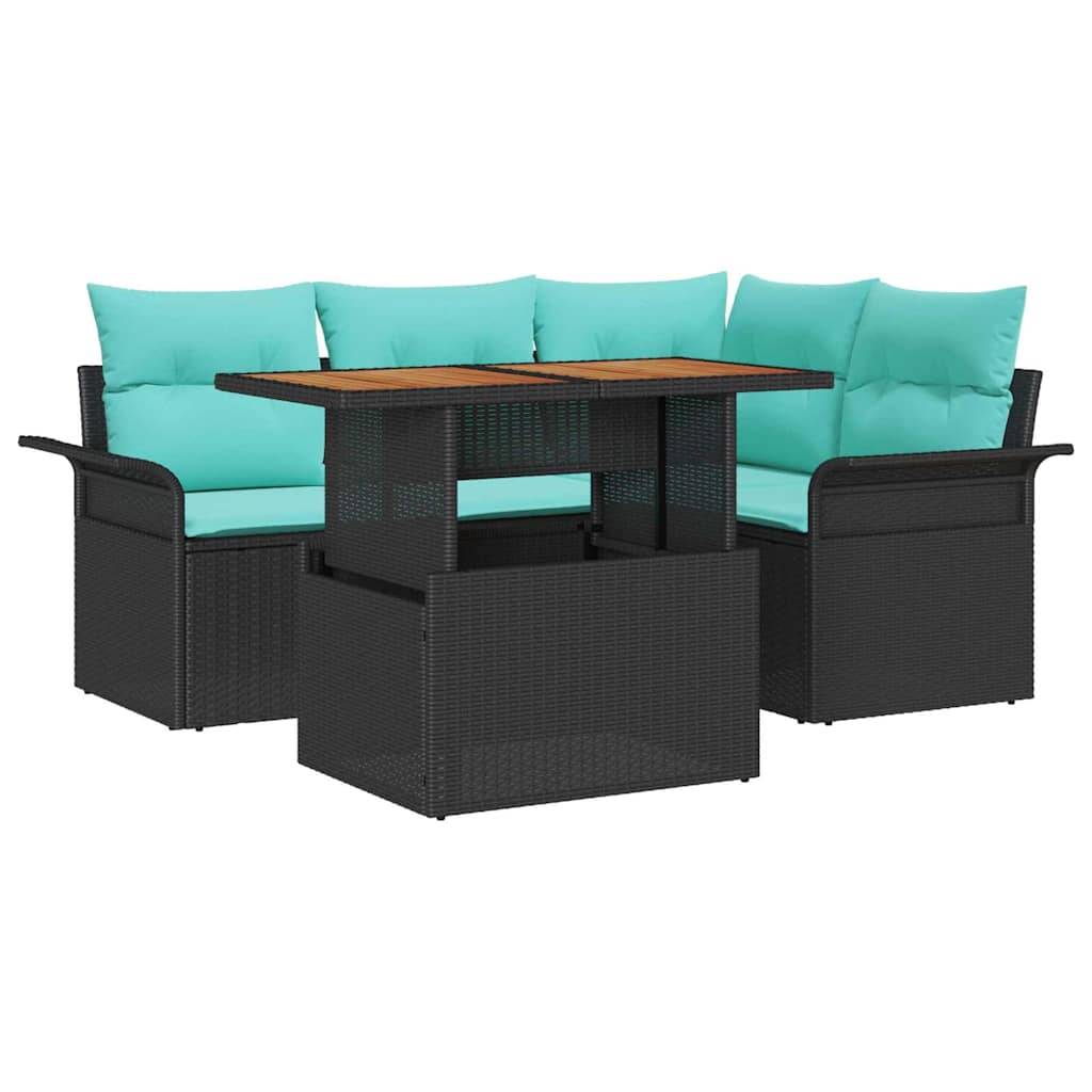 vidaXL Garten-Sofa-Set mit Speicher 5 pcs Schwarz Poly Rattan