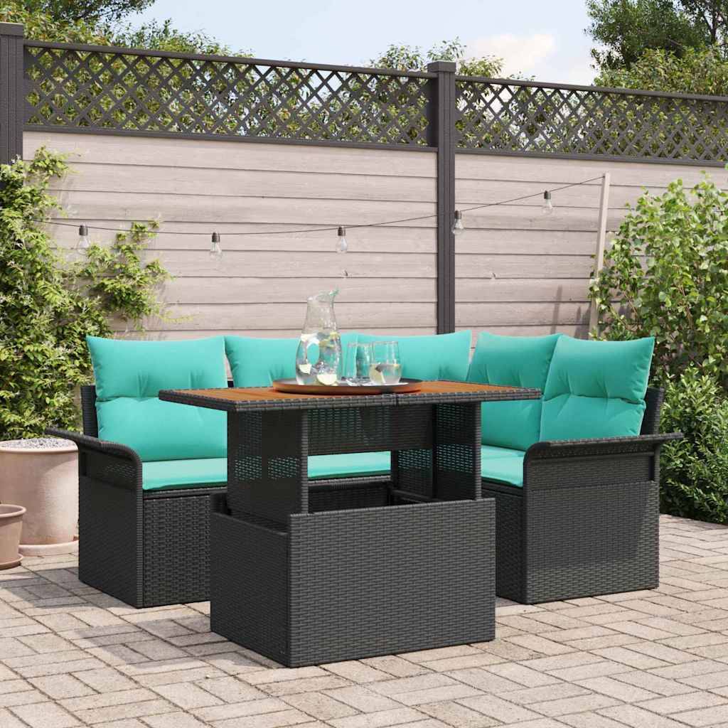 vidaXL Garten-Sofa-Set mit Speicher 5 pcs Schwarz Poly Rattan