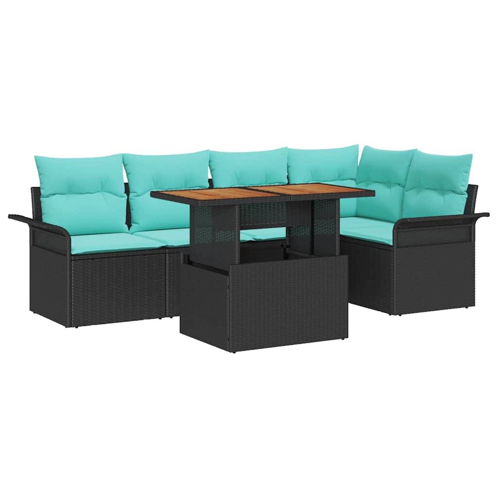 vidaXL Gartensofa-set mit Kissen 6 pcs Schwarz und Blau Poly-Rattan