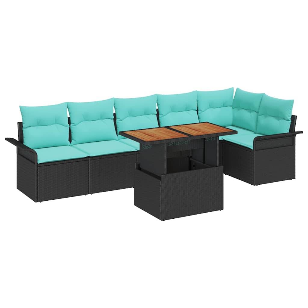vidaXL Garten-Sofa-Set mit Speicher 7 pcs Schwarz Poly Rattan