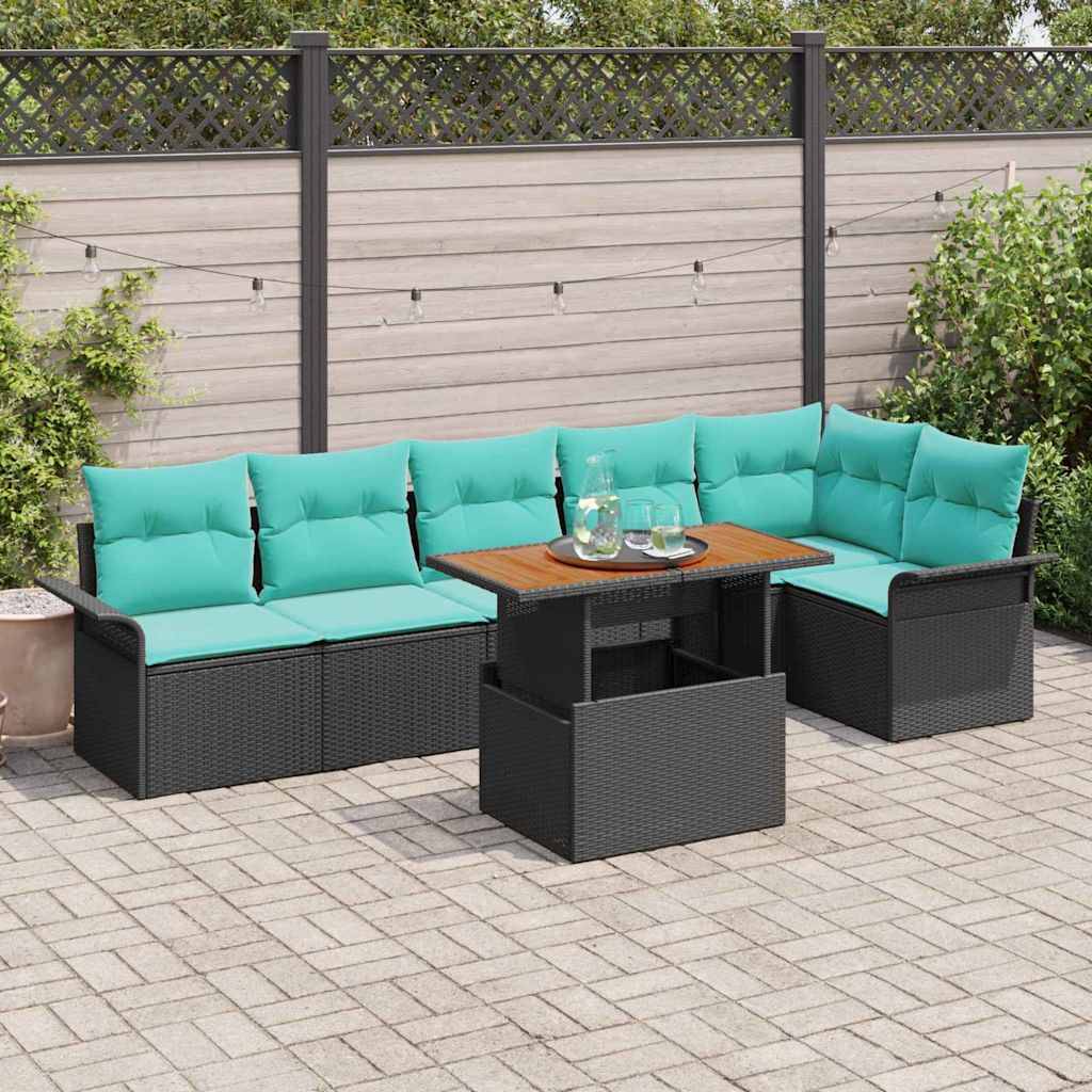vidaXL Garten-Sofa-Set mit Speicher 7 pcs Schwarz Poly Rattan