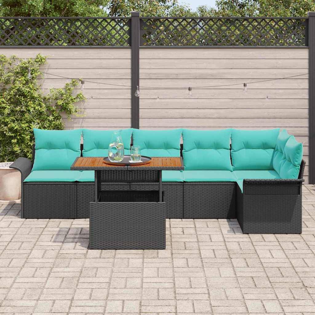 vidaXL Garten-Sofa-Set mit Speicher 7 pcs Schwarz Poly Rattan