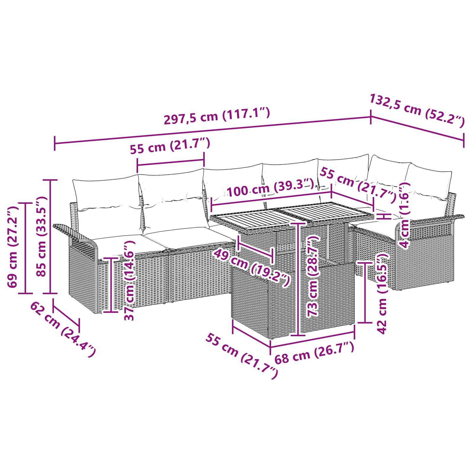 vidaXL Garten-Sofa-Set mit Speicher 7 pcs Schwarz Poly Rattan