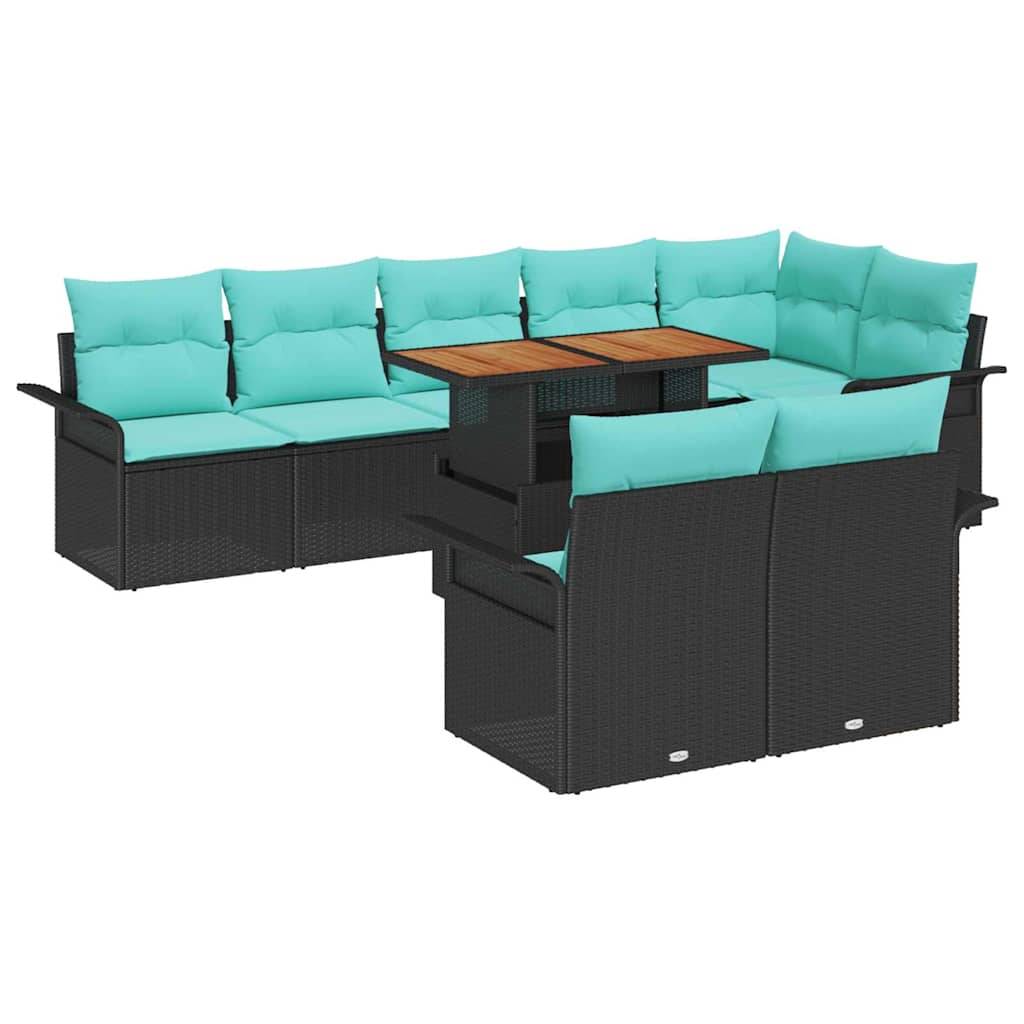 vidaXL Garten-Sofa-Set mit Speicher 9 pcs Schwarz Poly Rattan
