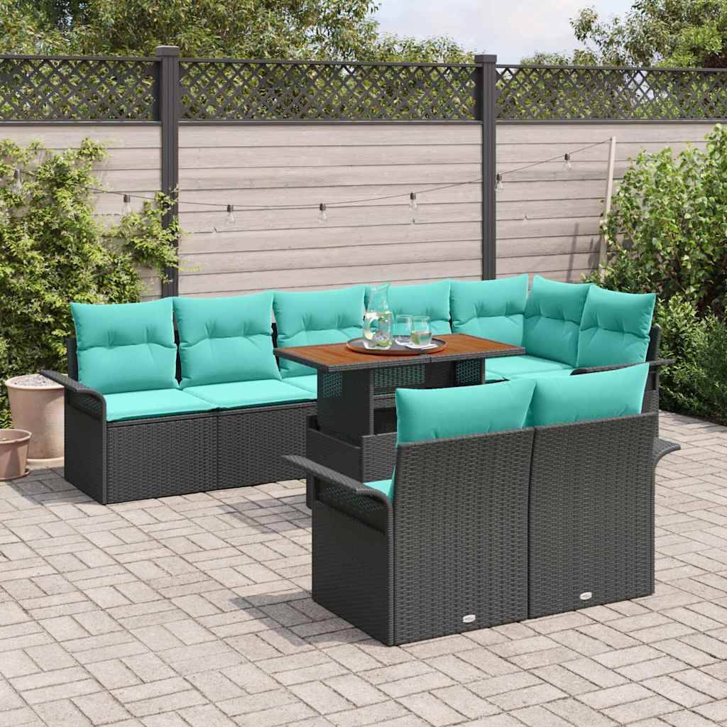vidaXL Garten-Sofa-Set mit Speicher 9 pcs Schwarz Poly Rattan