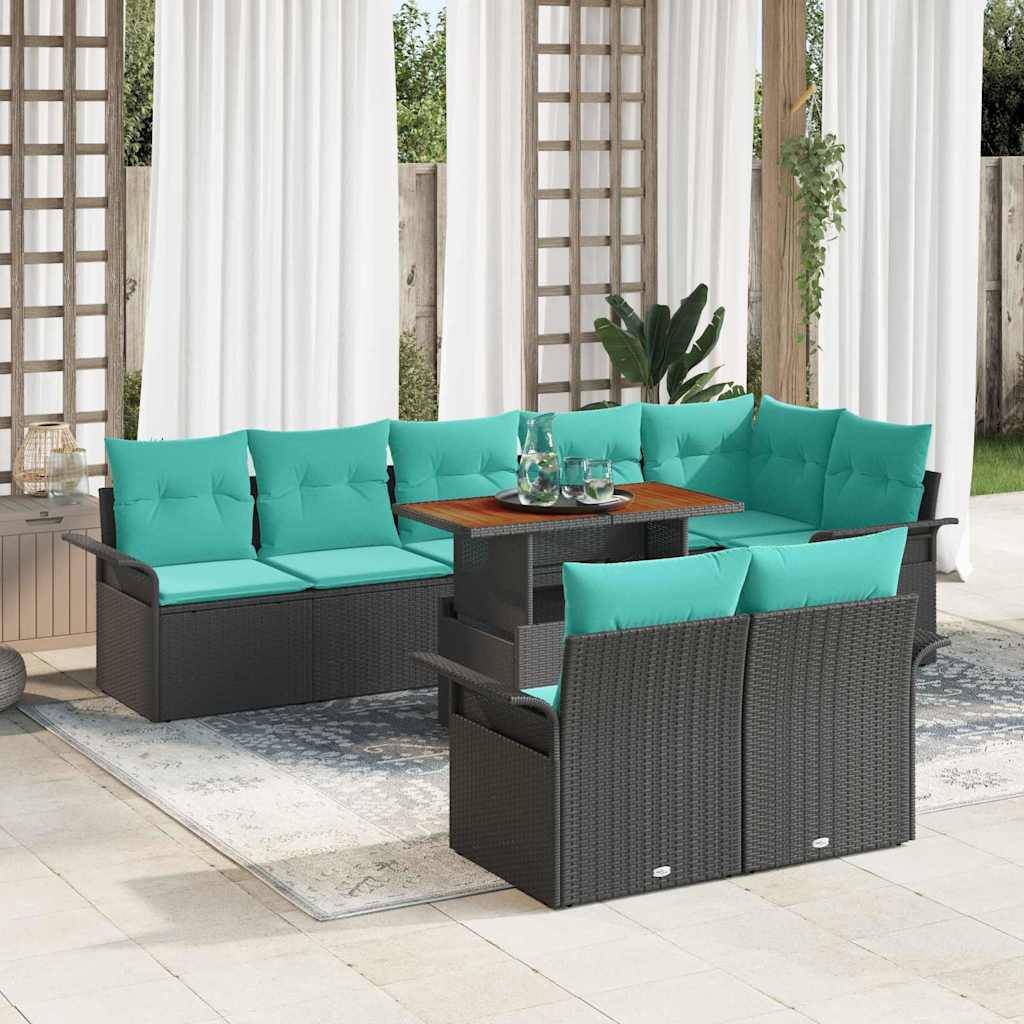 vidaXL Garten-Sofa-Set mit Speicher 9 pcs Schwarz Poly Rattan