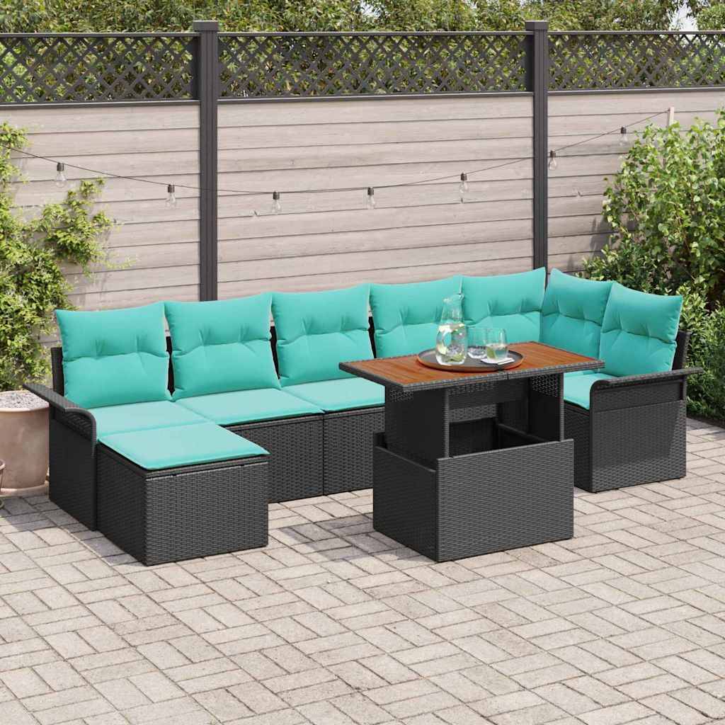 vidaXL Garten-Sofa-Set mit Speicher 8 pcs Schwarz Poly Rattan
