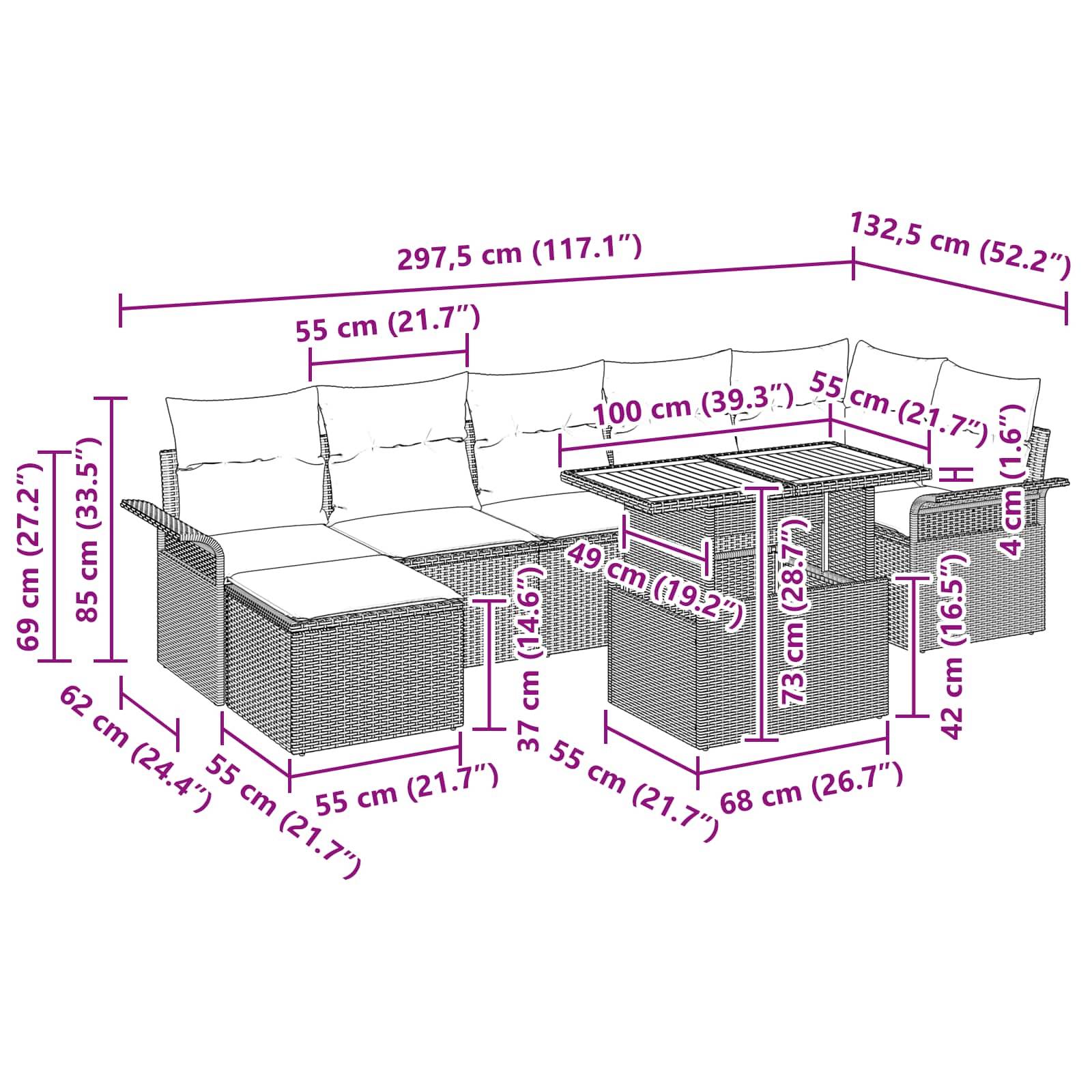 vidaXL Garten-Sofa-Set mit Speicher 8 pcs Schwarz Poly Rattan