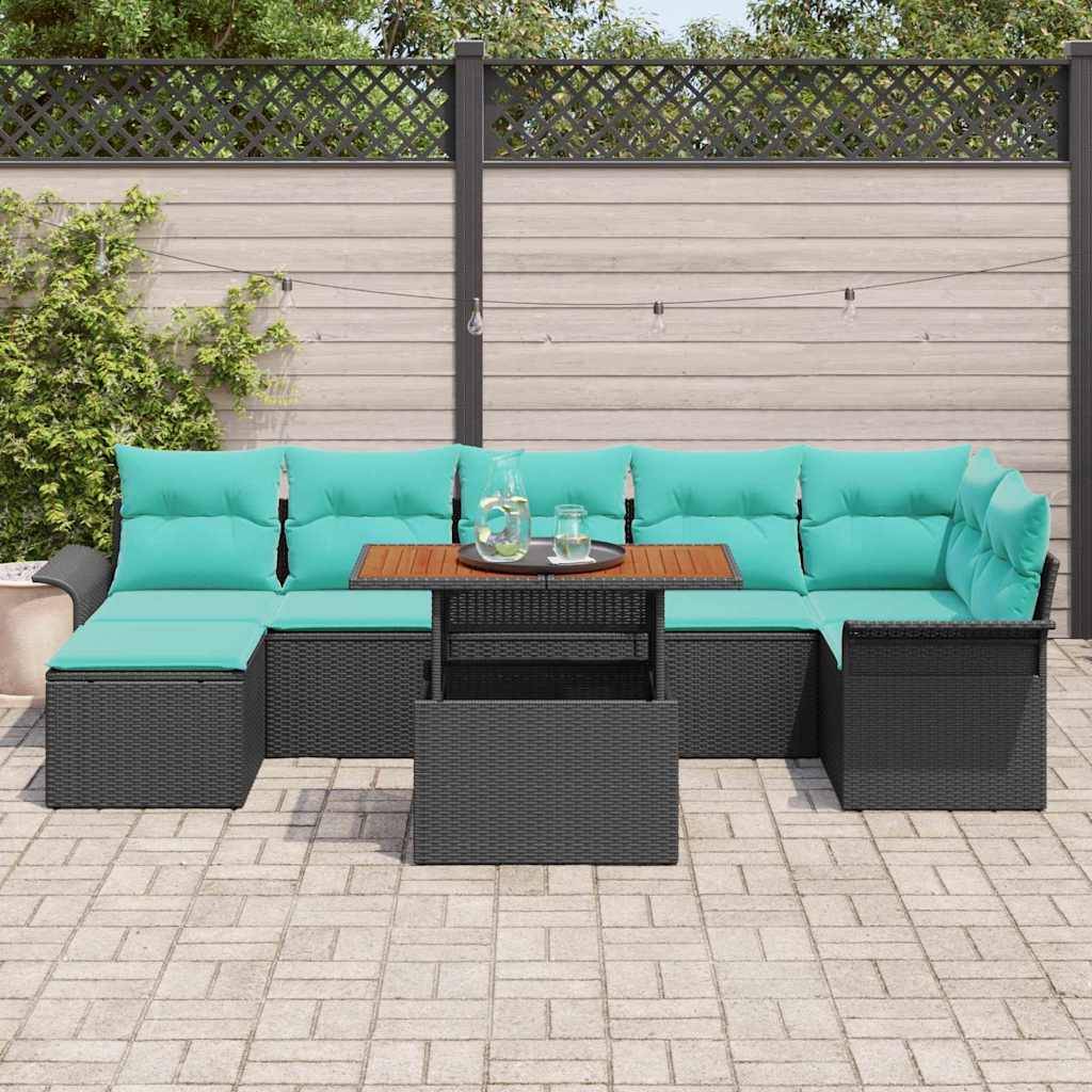 vidaXL Garten-Sofa-Set mit Speicher 8 pcs Schwarz Poly Rattan